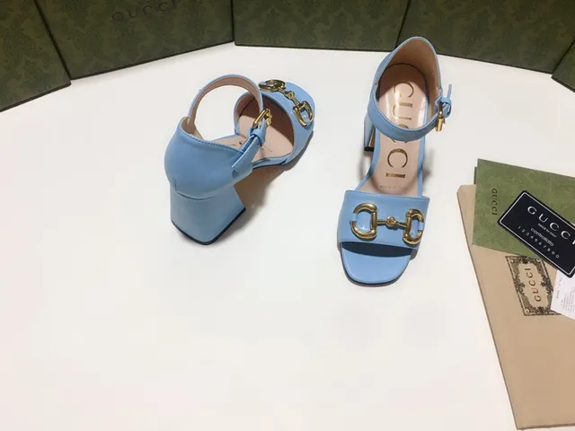 Gucci Horsebit 1955 Light Blue Leather Gladiator Sandals 6