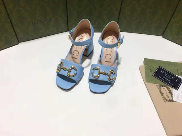 Gucci Horsebit 1955 Light Blue Leather Gladiator Sandals 7