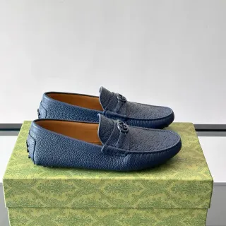 Gucci Horsebit 1955 Navy Beige পেবল্ড লেদার বাকল লোফার