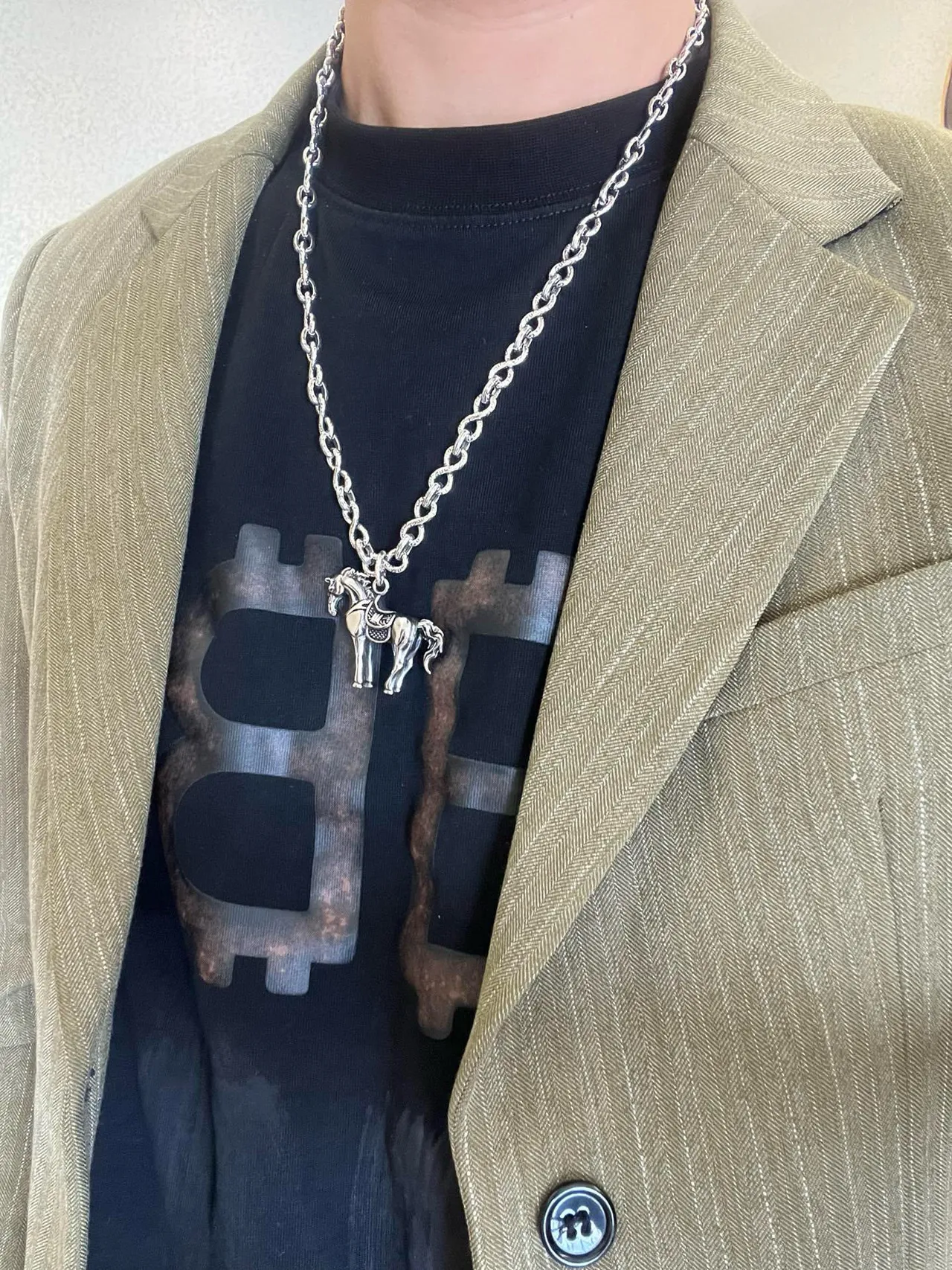Gucci Horsebit 1955 Silver Beige Infinity-Link Chain Necklace 8