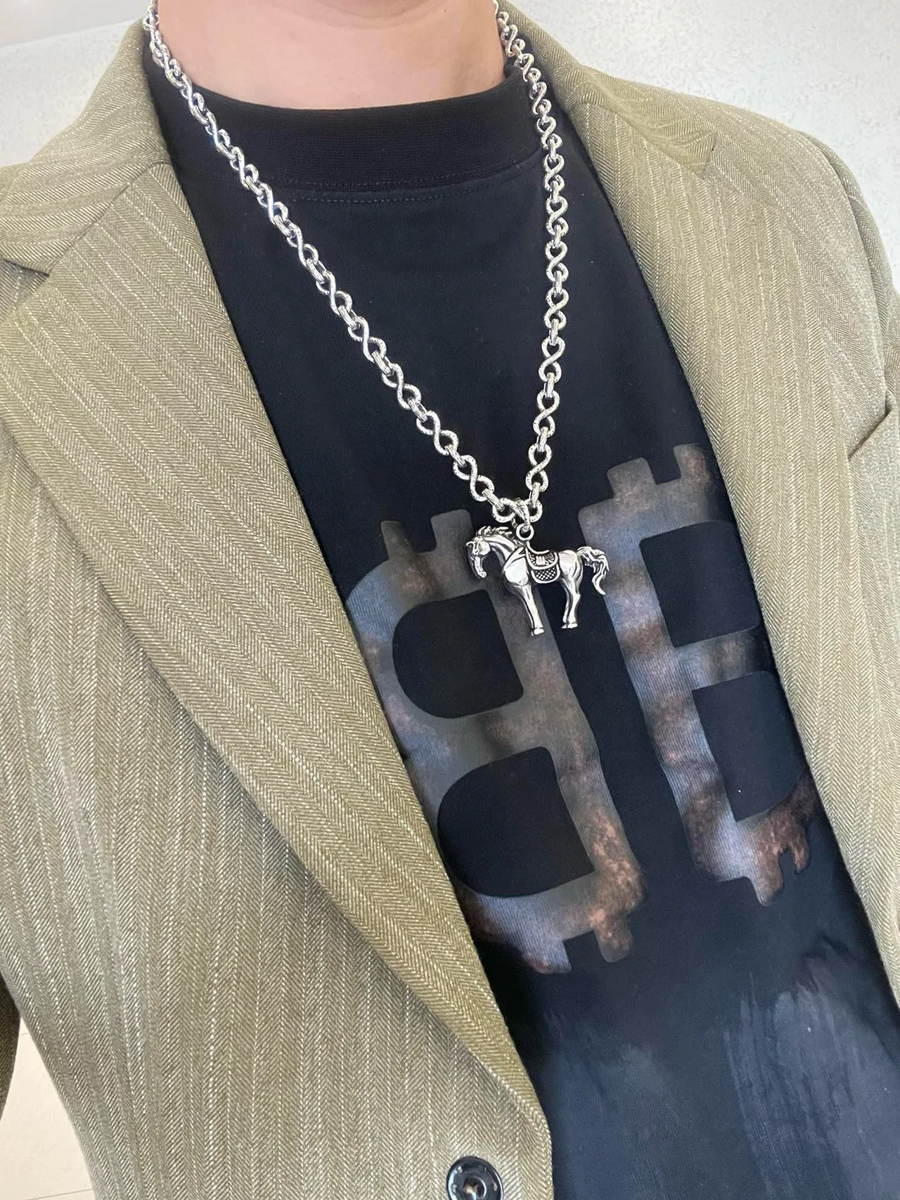Gucci Horsebit 1955 Silver Beige Infinity-Link Chain Necklace 9