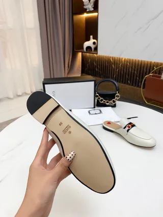 Gucci Horsebit 1955 White Navy Leather Mule Web Stripe Accent Loafer 4