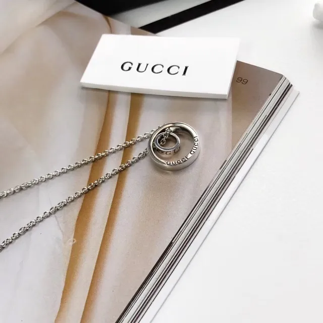 Gucci Interlocking ডাবল রিং এনগ্রেভড লোগো সিলভার নেকলেস 2