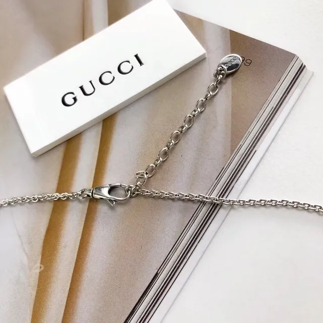Gucci Interlocking ডাবল রিং এনগ্রেভড লোগো সিলভার নেকলেস 3