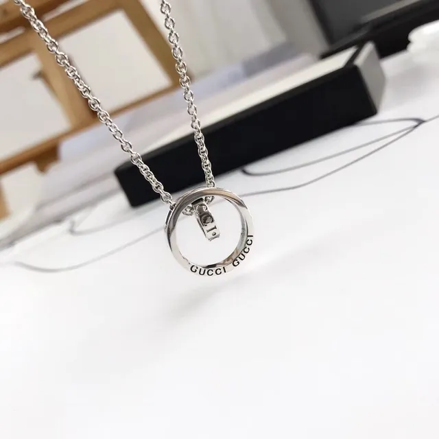 Gucci Interlocking ডাবল রিং এনগ্রেভড লোগো সিলভার নেকলেস 5