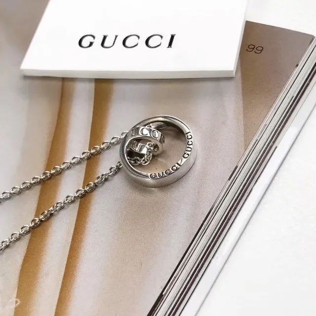 Gucci Interlocking ডাবল রিং এনগ্রেভড লোগো সিলভার নেকলেস 6