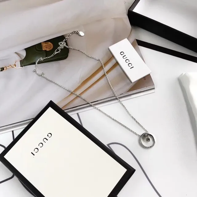 Gucci Interlocking ডাবল রিং এনগ্রেভড লোগো সিলভার নেকলেস 7