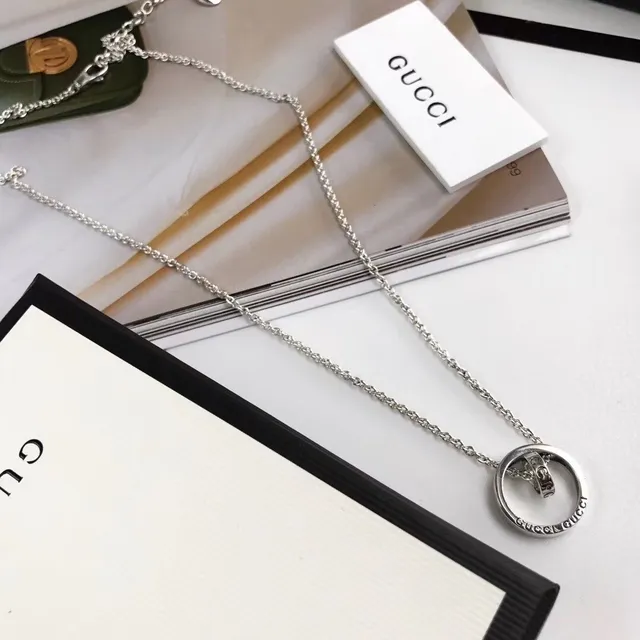 Gucci Interlocking ডাবল রিং এনগ্রেভড লোগো সিলভার নেকলেস 9