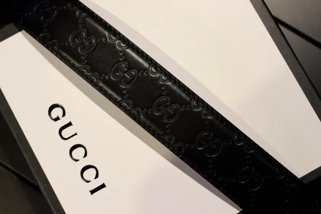 Gucci Interlocking G Belt Black Silver Buckle Embossed GG Monogram Leather Belt 6