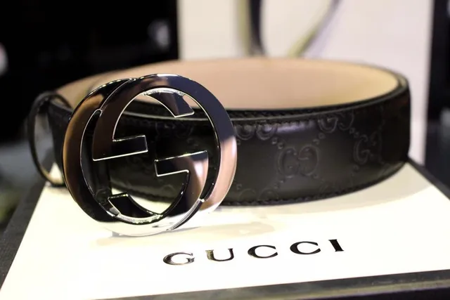 Gucci Interlocking G Belt Black Silver Buckle Embossed GG Monogram Leather Belt 7