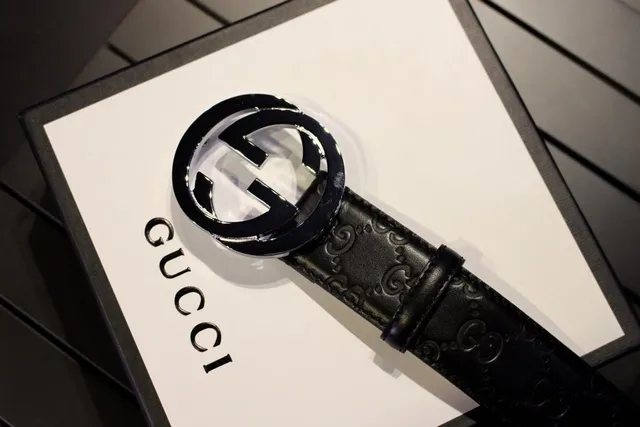 Gucci Interlocking G Belt Black Silver Buckle Embossed GG Monogram Leather Belt 9