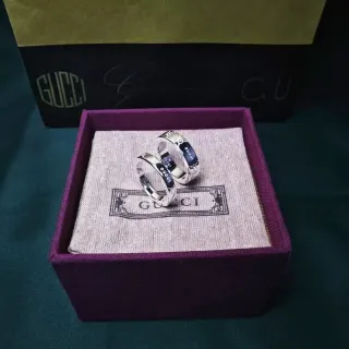 Gucci Interlocking G Silver Black Enamel Inlay Ring