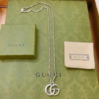 Gucci Interlocking G রূপালী পেন্ড্যান্ট ফাইন লিঙ্ক চেইন নেকলেস