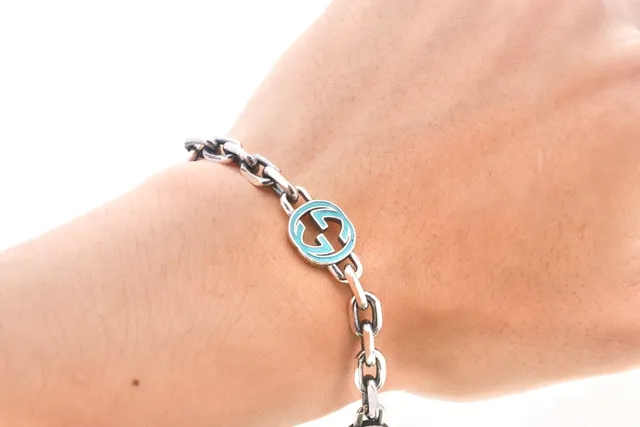 Gucci Interlocking G Pulsera de Cadena Esmaltada Turquesa 2