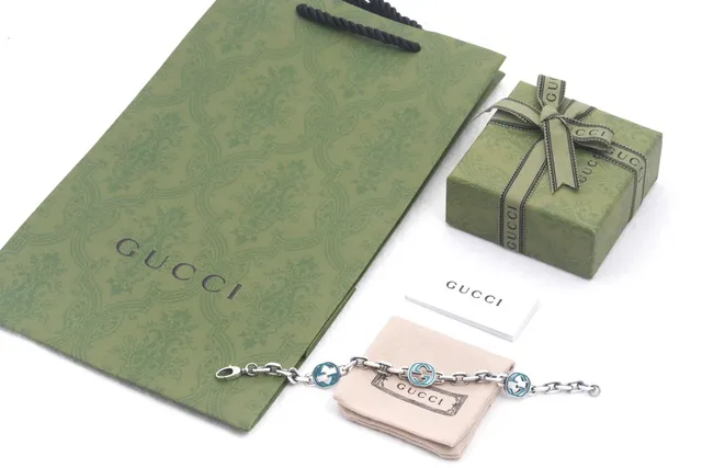 Gucci Interlocking G Pulsera de Cadena Esmaltada Turquesa 3