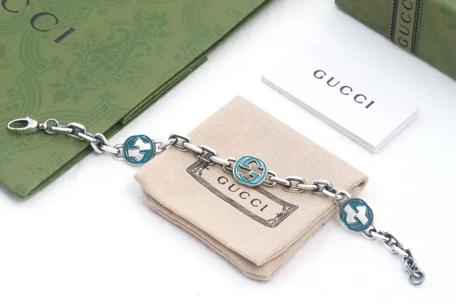 Gucci Interlocking G Pulsera de Cadena Esmaltada Turquesa 4