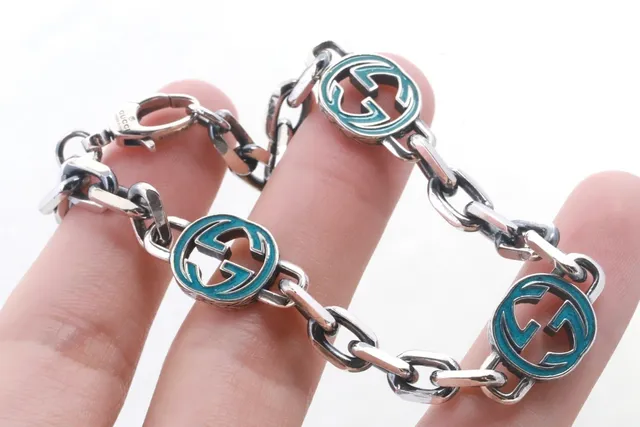 Gucci Interlocking G Pulsera de Cadena Esmaltada Turquesa 5