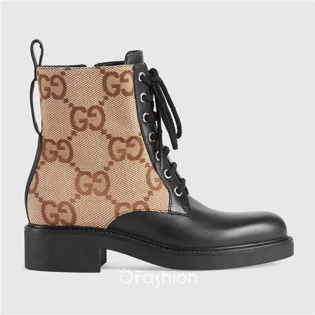 Gucci Le Cagole Black and Beige GG Monogram Ankle Boots 2