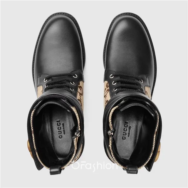 Gucci Le Cagole Black and Beige GG Monogram Ankle Boots 3
