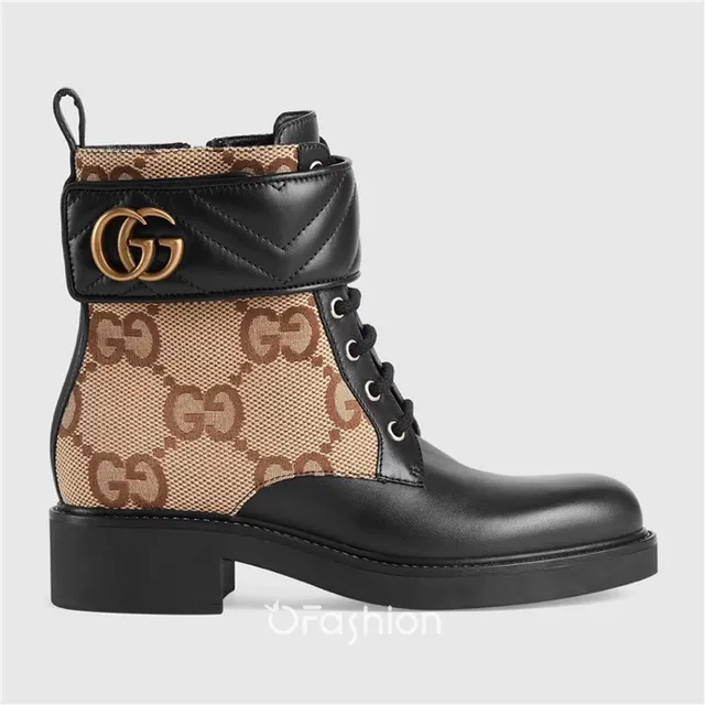Gucci Le Cagole Black and Beige GG Monogram Ankle Boots 5