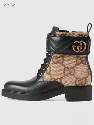 Gucci Le Cagole Black and Beige GG Monogram Ankle Boots 7