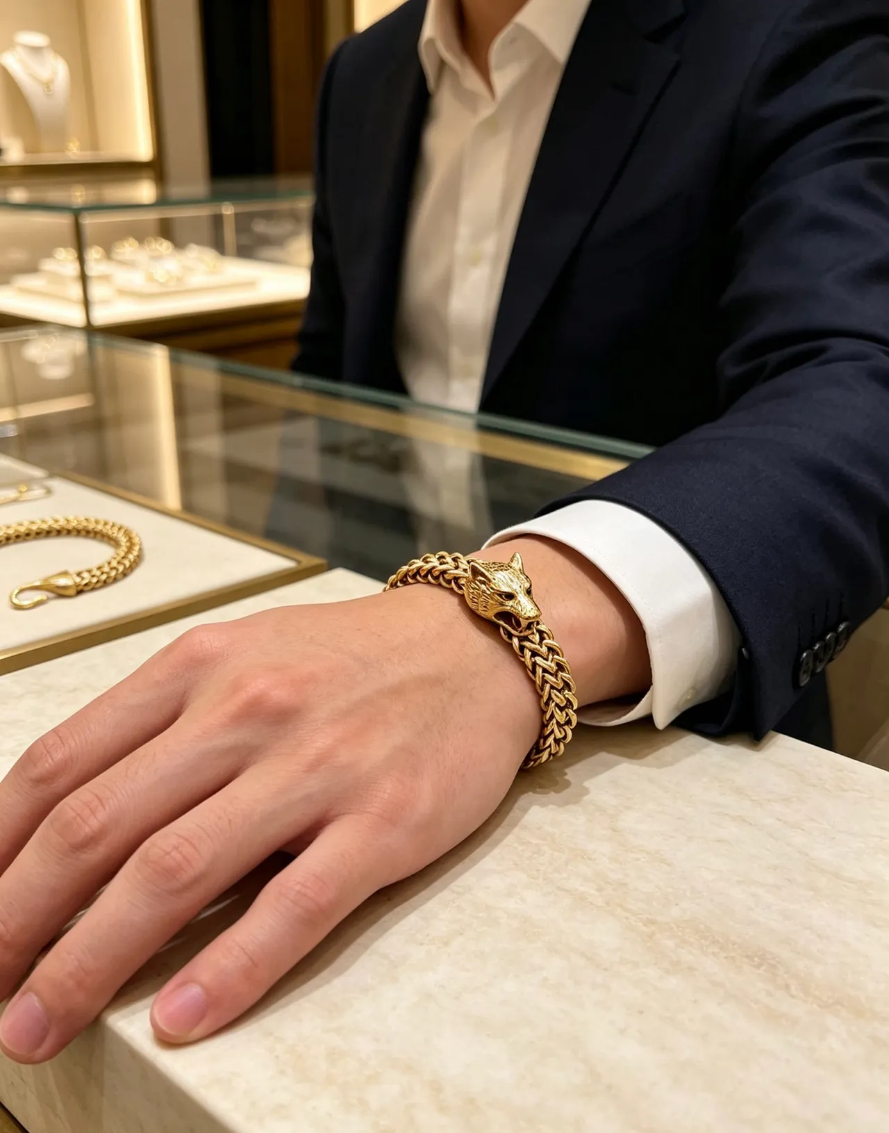 Gucci رأس الأسد المنسوج بلون ذهبي سوار 5