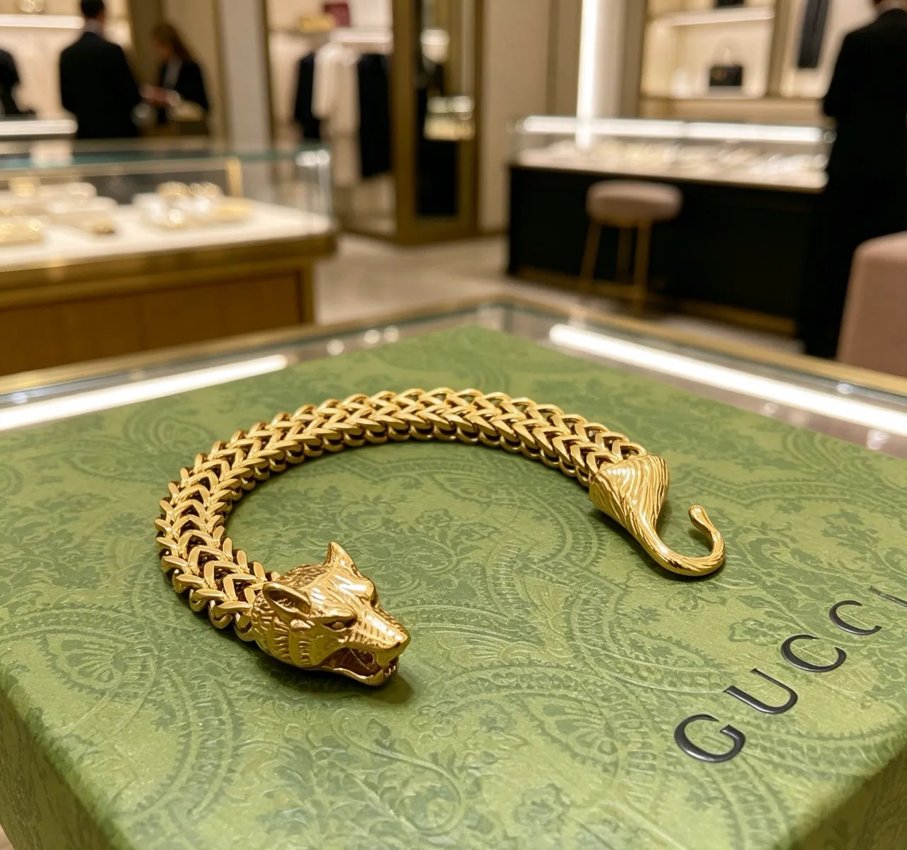 Gucci رأس الأسد المنسوج بلون ذهبي سوار 7