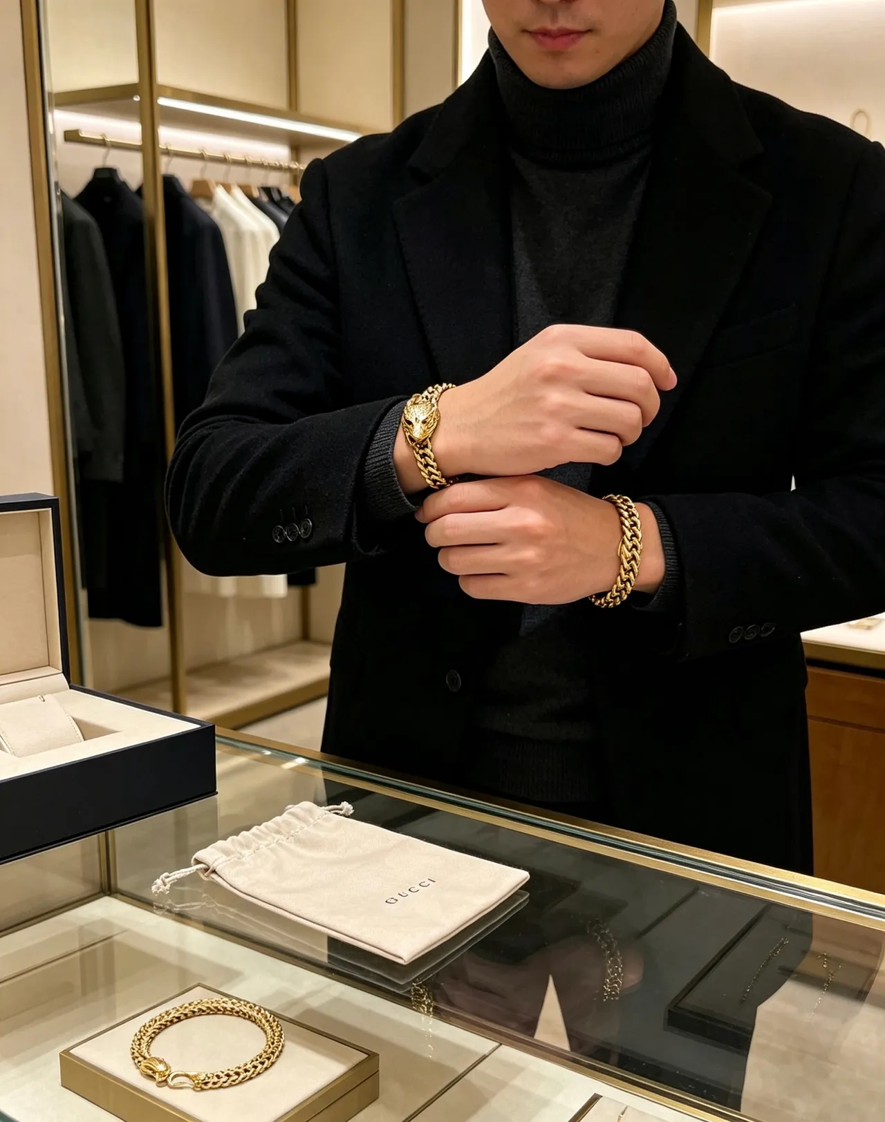 Gucci رأس الأسد المنسوج بلون ذهبي سوار 8