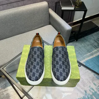 Gucci Navy White GG Monogram 帆布 套脚 构造 生活休闲鞋