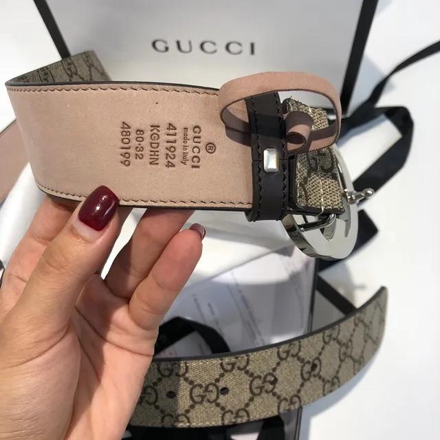 Gucci Ophidia Beige Black GG Monogram Canvas Interlocking G Buckle Leather Belt 3