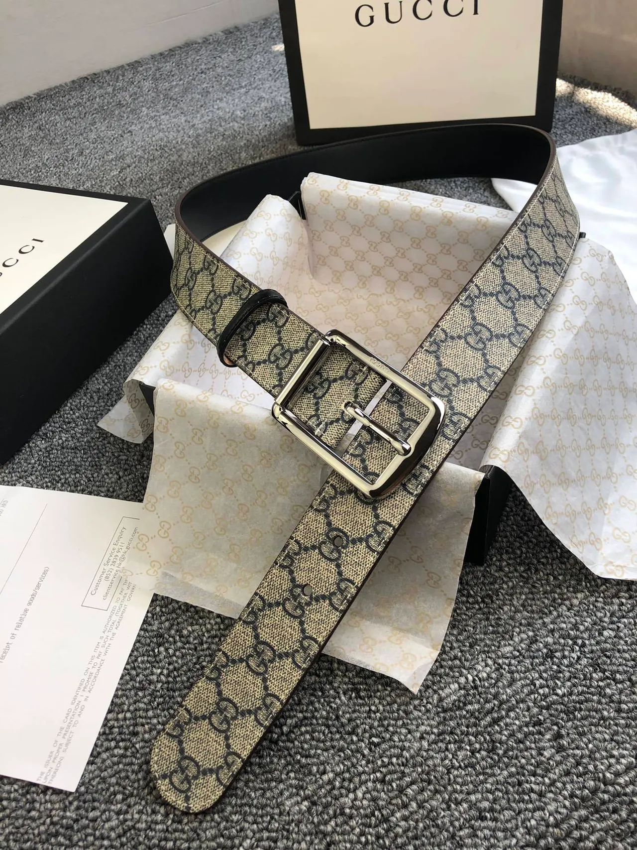 Gucci Ophidia Beige Black GG Supreme Canvas Trim Leather Belt 3