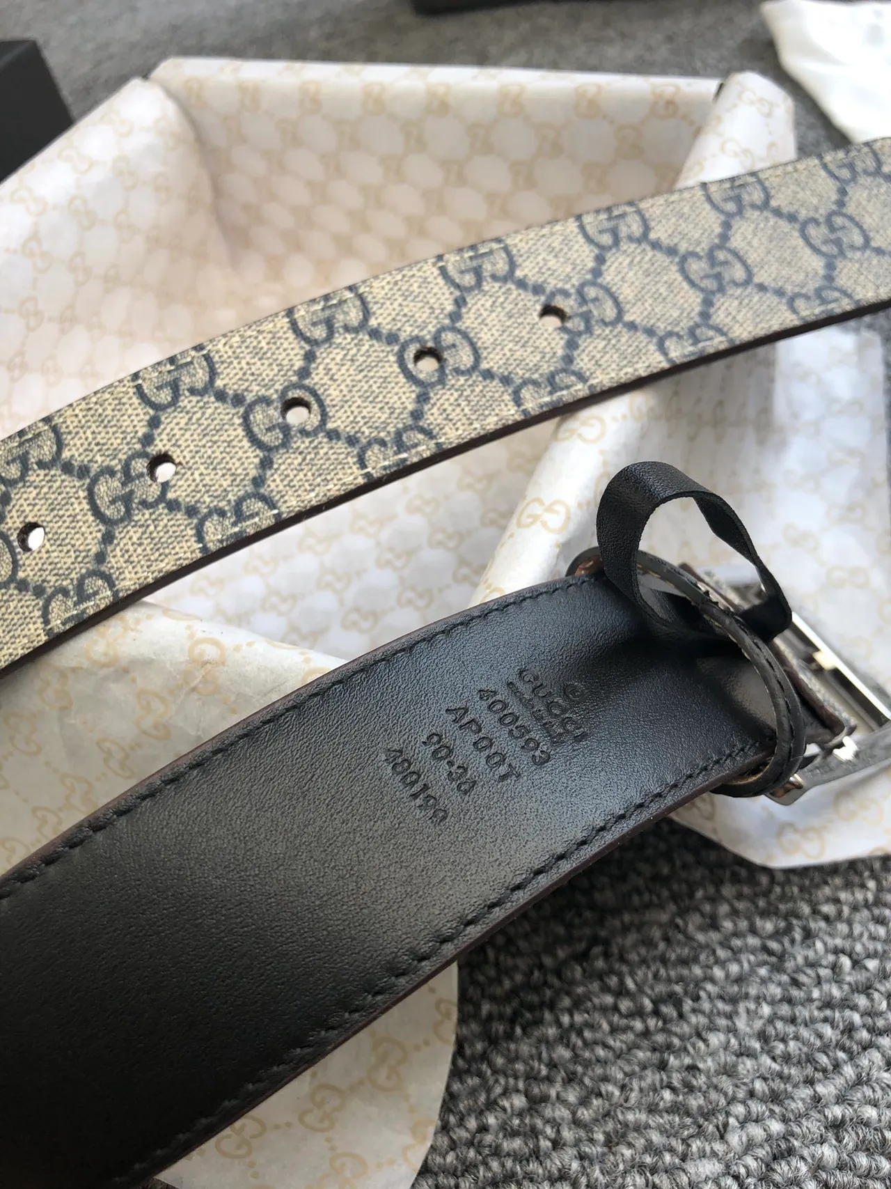Gucci Ophidia Beige Black GG Supreme Canvas Trim Leather Belt 6