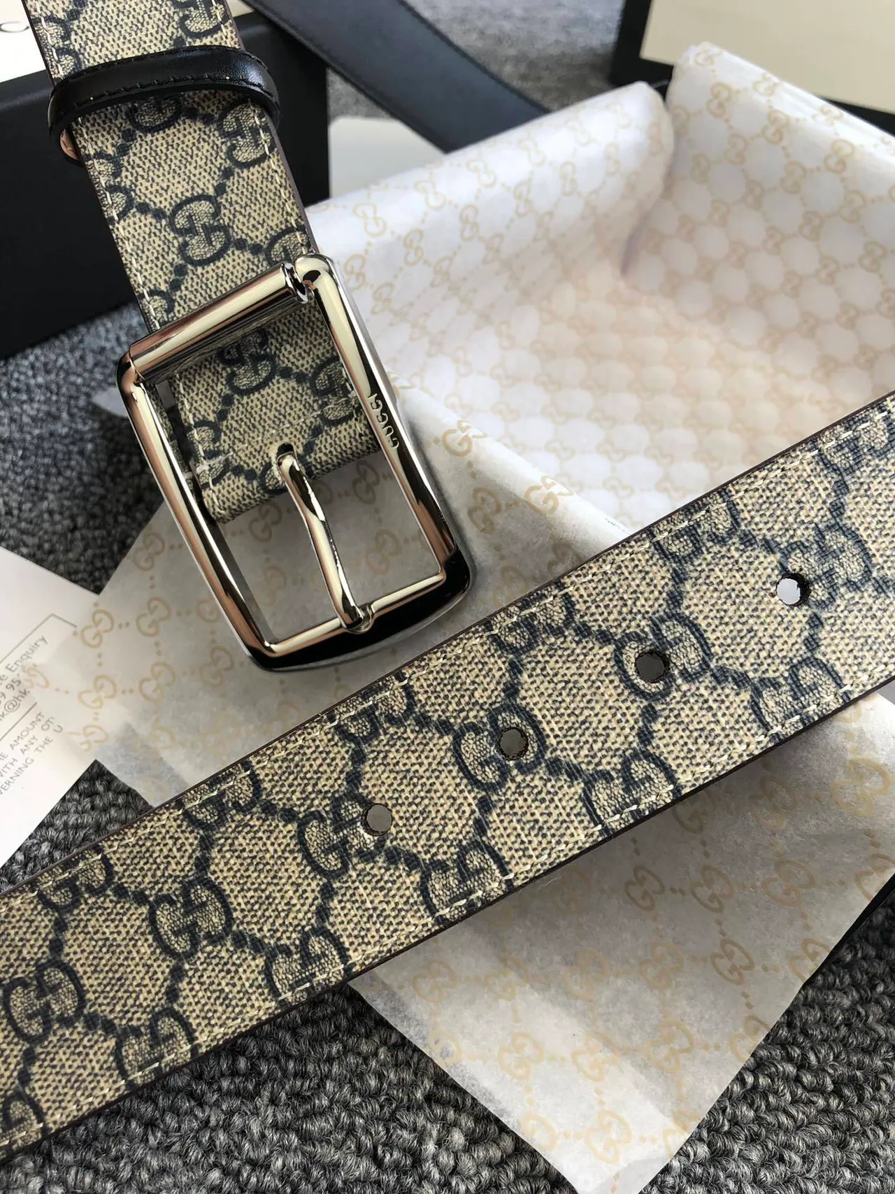 Gucci Ophidia Beige Black GG Supreme Canvas Trim Leather Belt 8