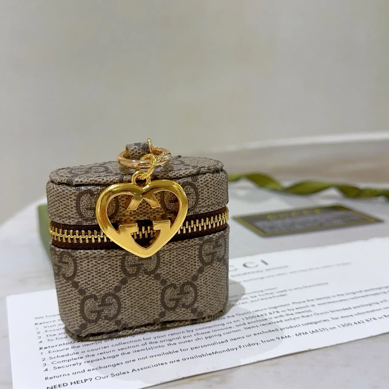 Gucci Ophidia 米色棕色 GG 印花 帆布 心形 互锁 G 魅力手袋 2