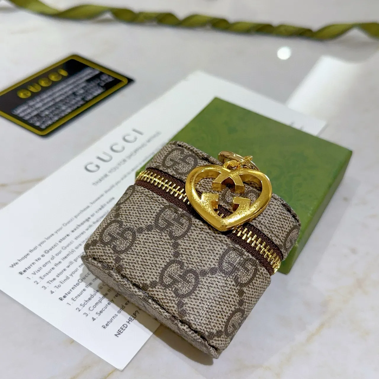 Gucci Ophidia 米色棕色 GG 印花 帆布 心形 互锁 G 魅力手袋 3