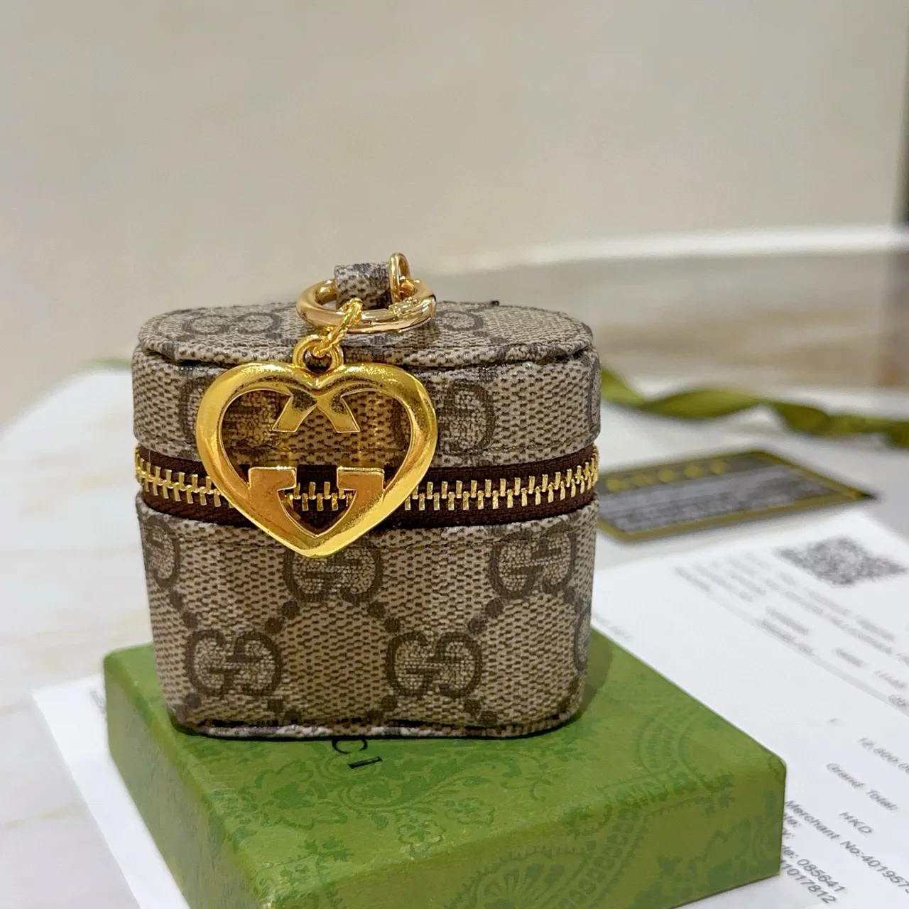 Gucci Ophidia 米色棕色 GG 印花 帆布 心形 互锁 G 魅力手袋 4