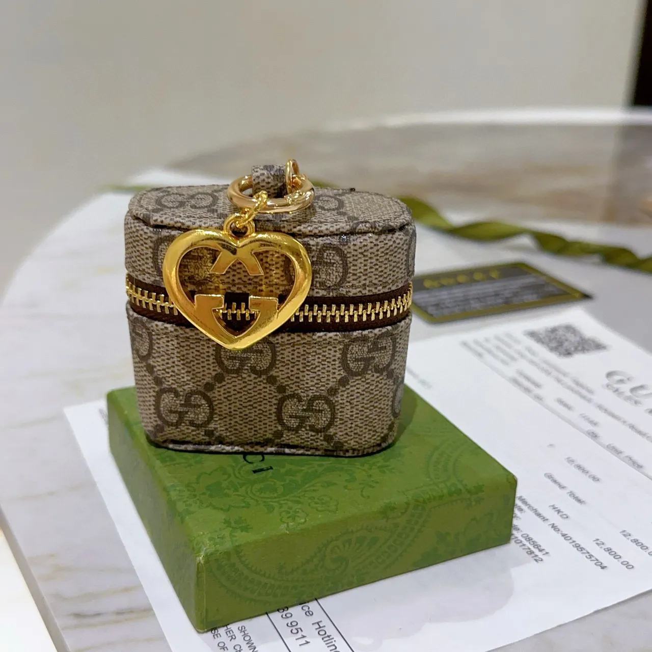 Gucci Ophidia 米色棕色 GG 印花 帆布 心形 互锁 G 魅力手袋 5