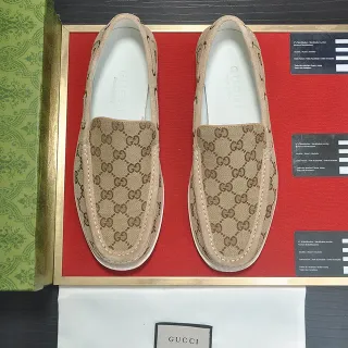 Gucci Ophidia Beige Brown GG Monogram Canvas মোকাসিন-স্টিচড ভ্যাম্প লোফার