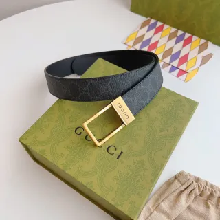 Gucci Ophidia काला सोना मोनोग्राम-कोटेड आयताकार बकल चमड़े का बेल्ट