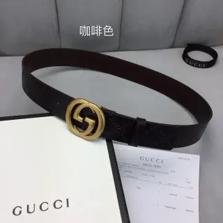 Gucci Ophidia Marron Doré Gravé GG Monogram Interlocking G Buckle Leather Belt