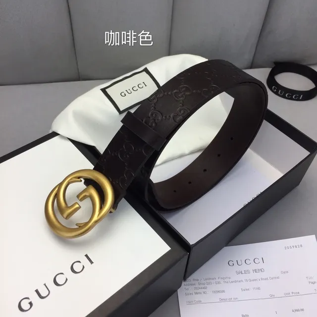 Gucci Ophidia Brown Gold Embossed GG Monogram Interlocking G Buckle Leather Belt 3