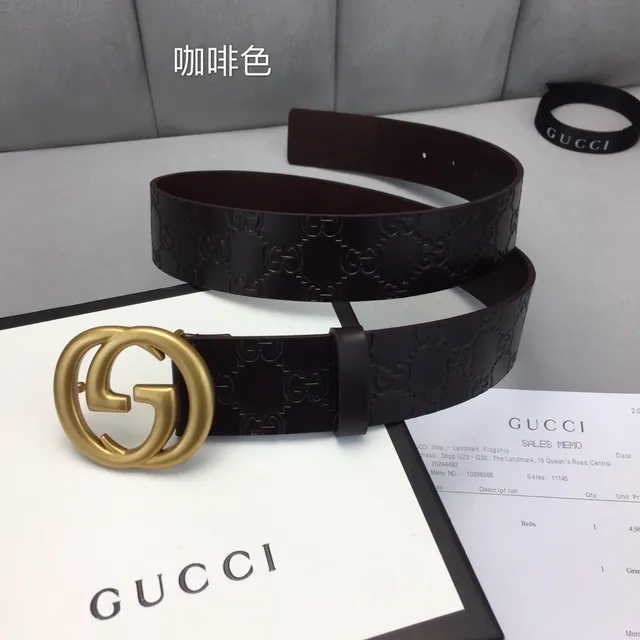 Gucci Ophidia Brown Gold Embossed GG Monogram Interlocking G Buckle Leather Belt 4