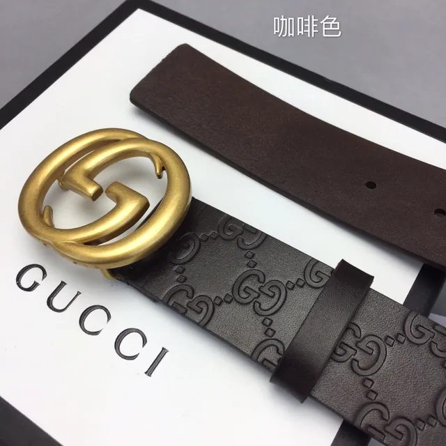 Gucci Ophidia Brown Gold Embossed GG Monogram Interlocking G Buckle Leather Belt 8