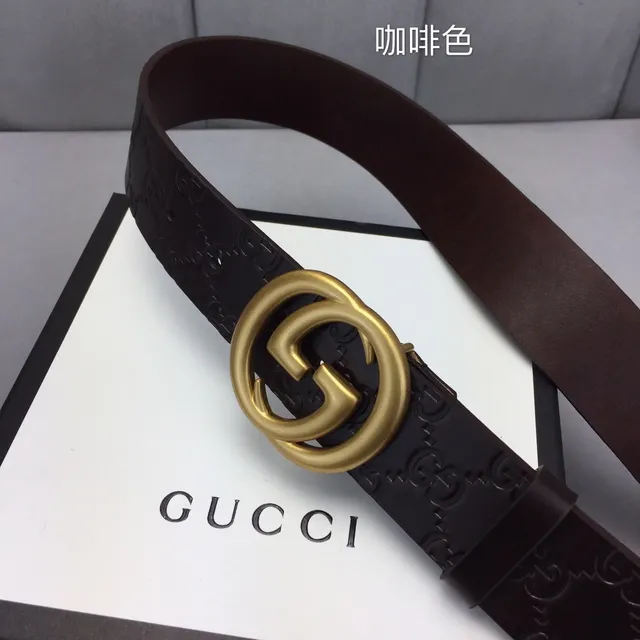 Gucci Ophidia Brown Gold Embossed GG Monogram Interlocking G Buckle Leather Belt 9