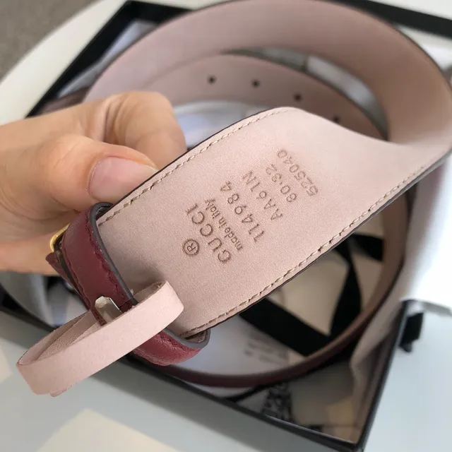 حزام جلد Gucci Ophidia برغوندي منقوش GG 3
