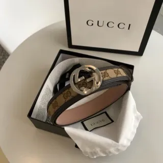 Gucci Ophidia GG बेज ब्राउन चमड़े का बेल्ट