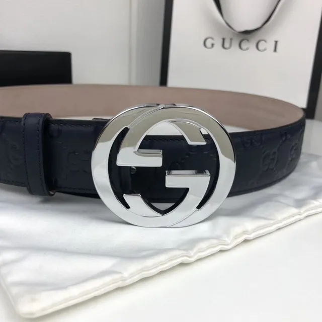 Gucci Ophidia Interlocking G Buckle काले चमड़े की बेल्ट 2