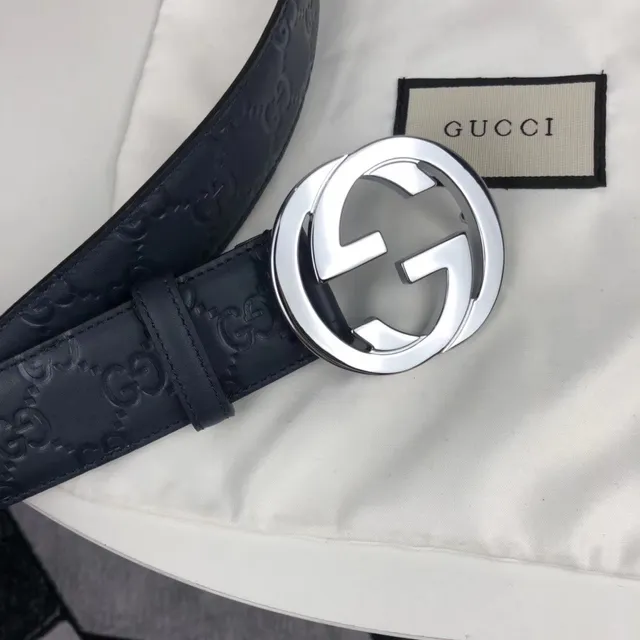 Gucci Ophidia Interlocking G Buckle काले चमड़े की बेल्ट 4