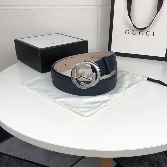 Gucci Ophidia Interlocking G Buckle काले चमड़े की बेल्ट 6