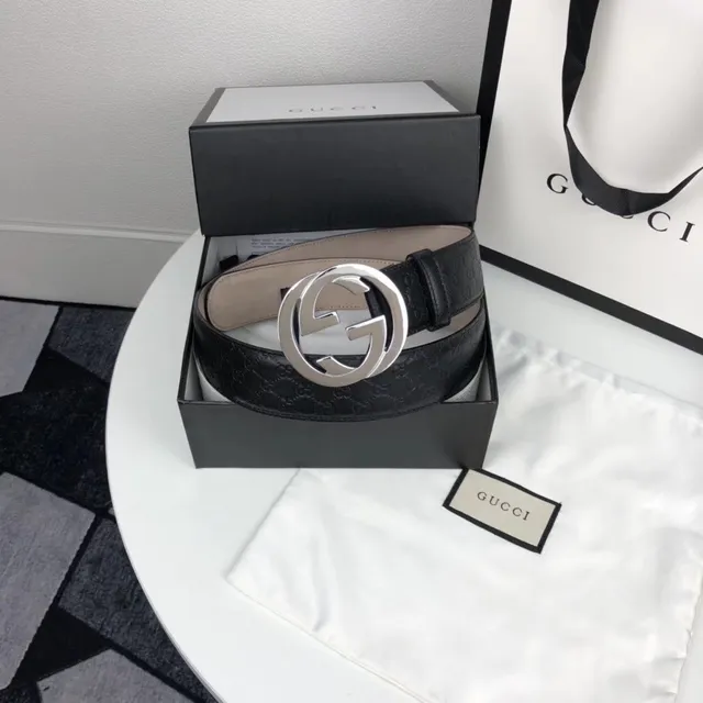 Gucci Ophidia Interlocking G Buckle काले चमड़े की बेल्ट 8